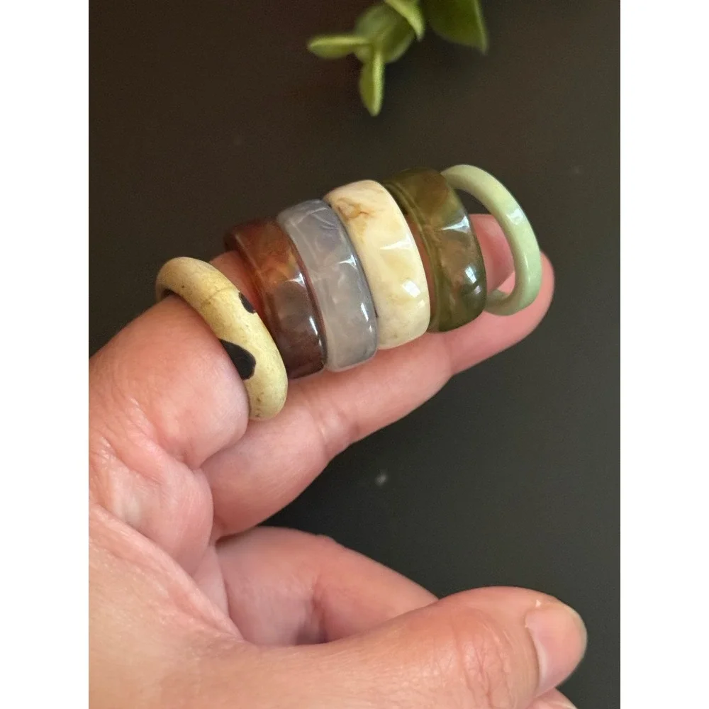 Chunky Resin Acrylic Ring Bundle Y2K Retro Stacking Rings Set Size 7-7.5